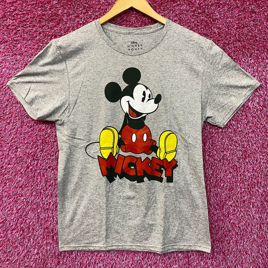 Disney Mickey Mouse Sitting Graphic Print Gray T-Shirt Medium