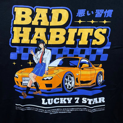 Bad Habits Mazda RX-7 FD3S Sportscar Lucky 7 Star Anime Style T-Shirt Large