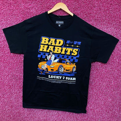 Bad Habits Mazda RX-7 FD3S Sportscar Lucky 7 Star Anime Style T-Shirt Large