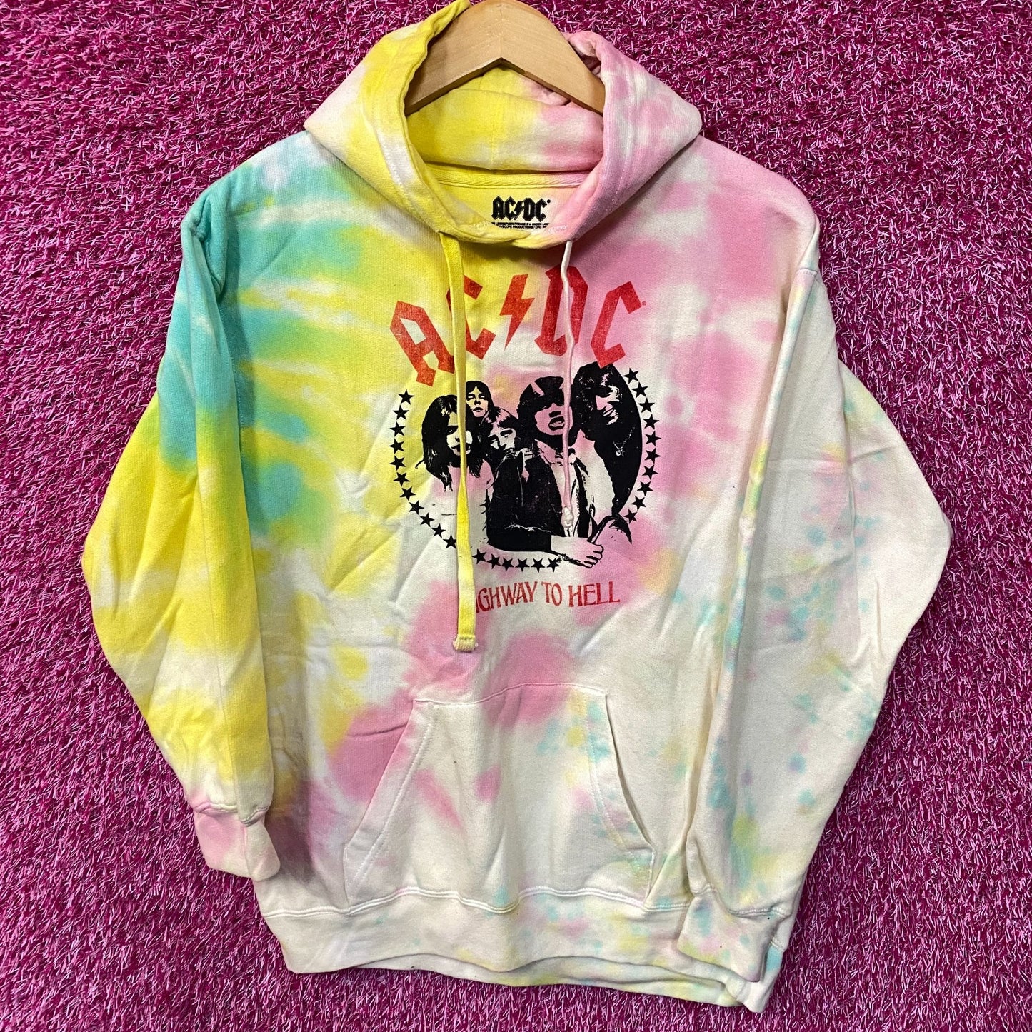 ACDC Highway to Hell Rock Band Tie-Dye Hoodie Medium