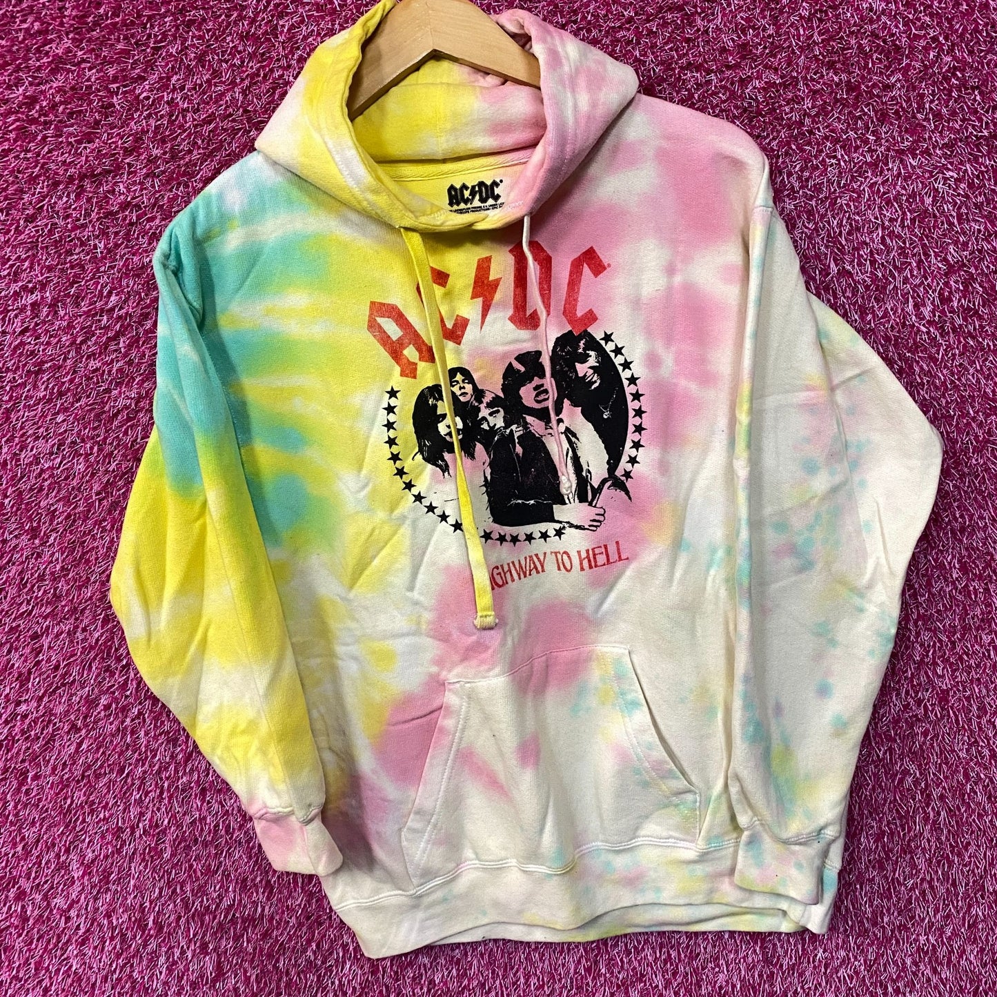 ACDC Highway to Hell Rock Band Tie-Dye Hoodie Medium