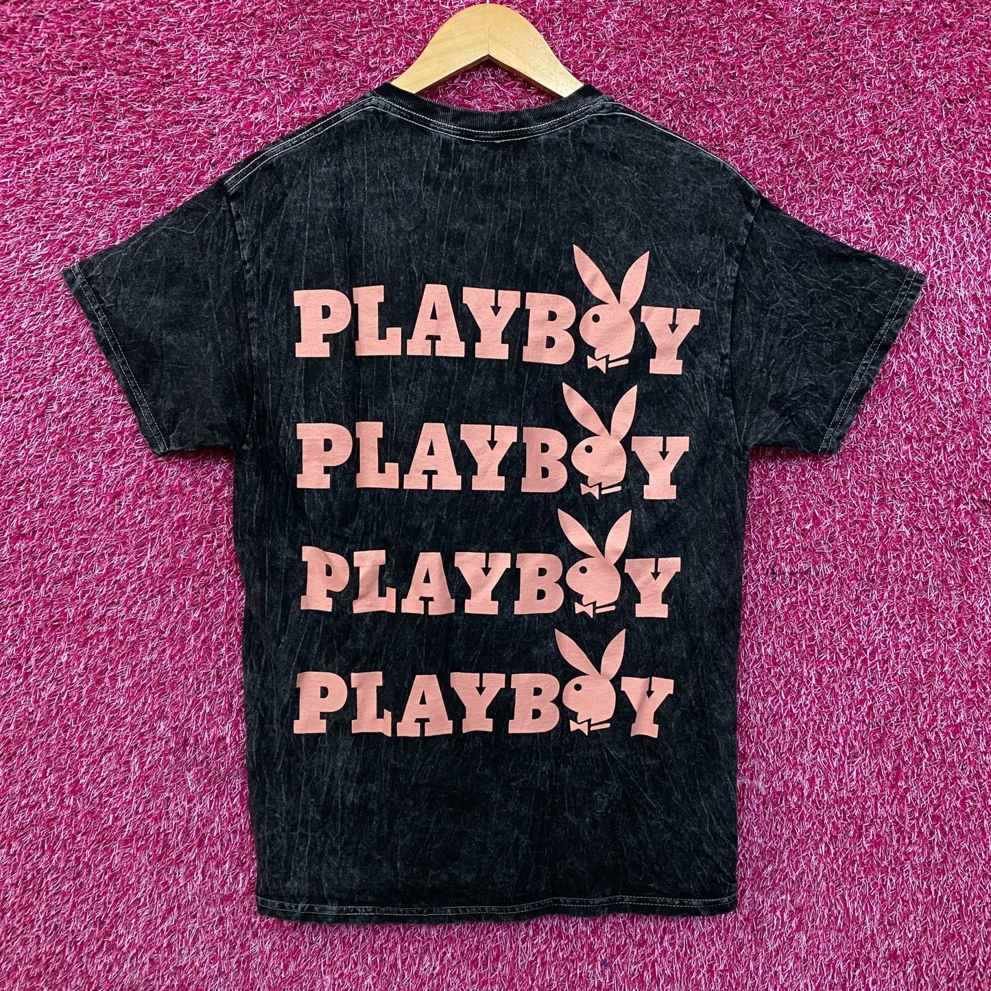 Playboy Stacked Logo Acid Wash Graphic T-Shirt Medium