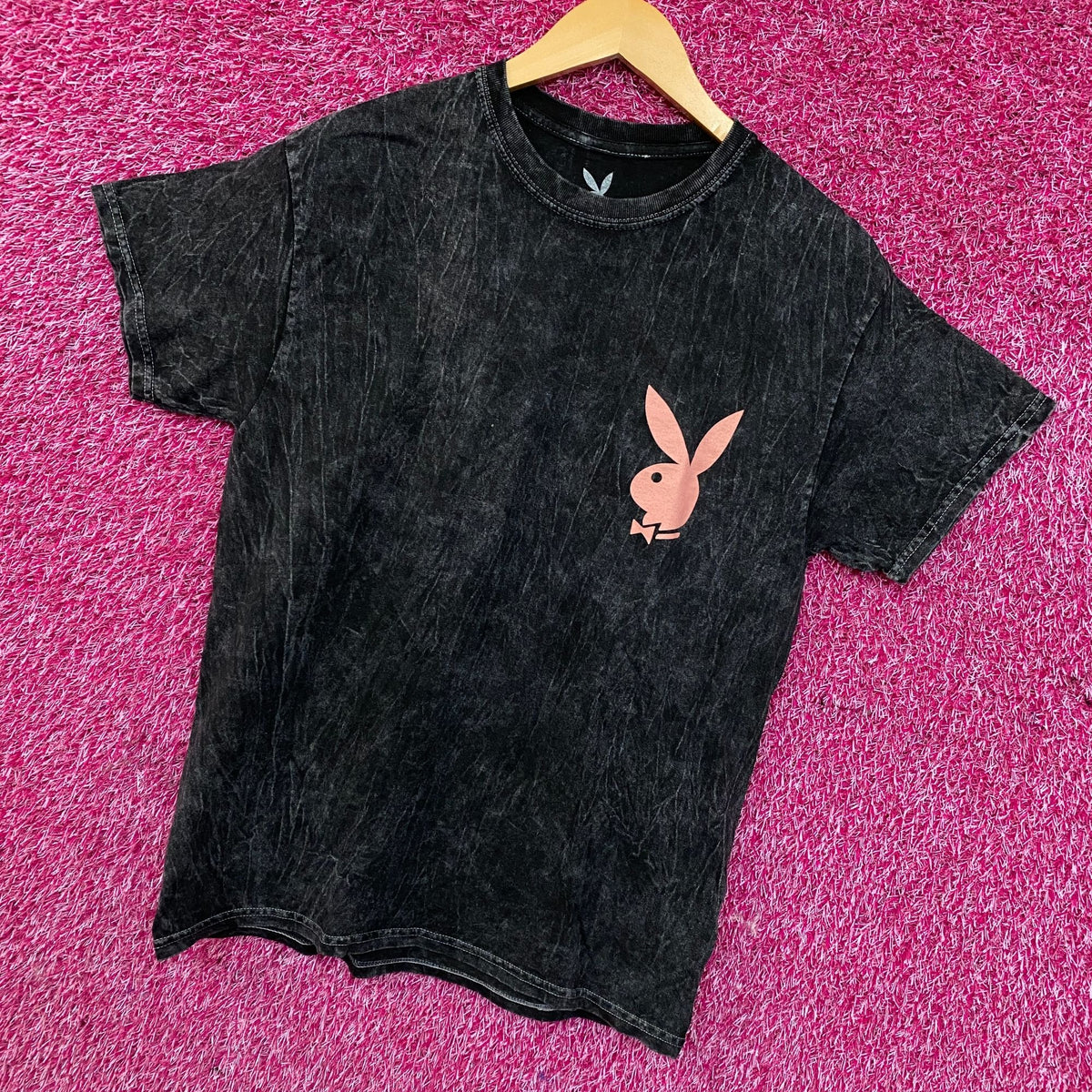Playboy Stacked Logo Acid Wash Graphic T-Shirt Medium