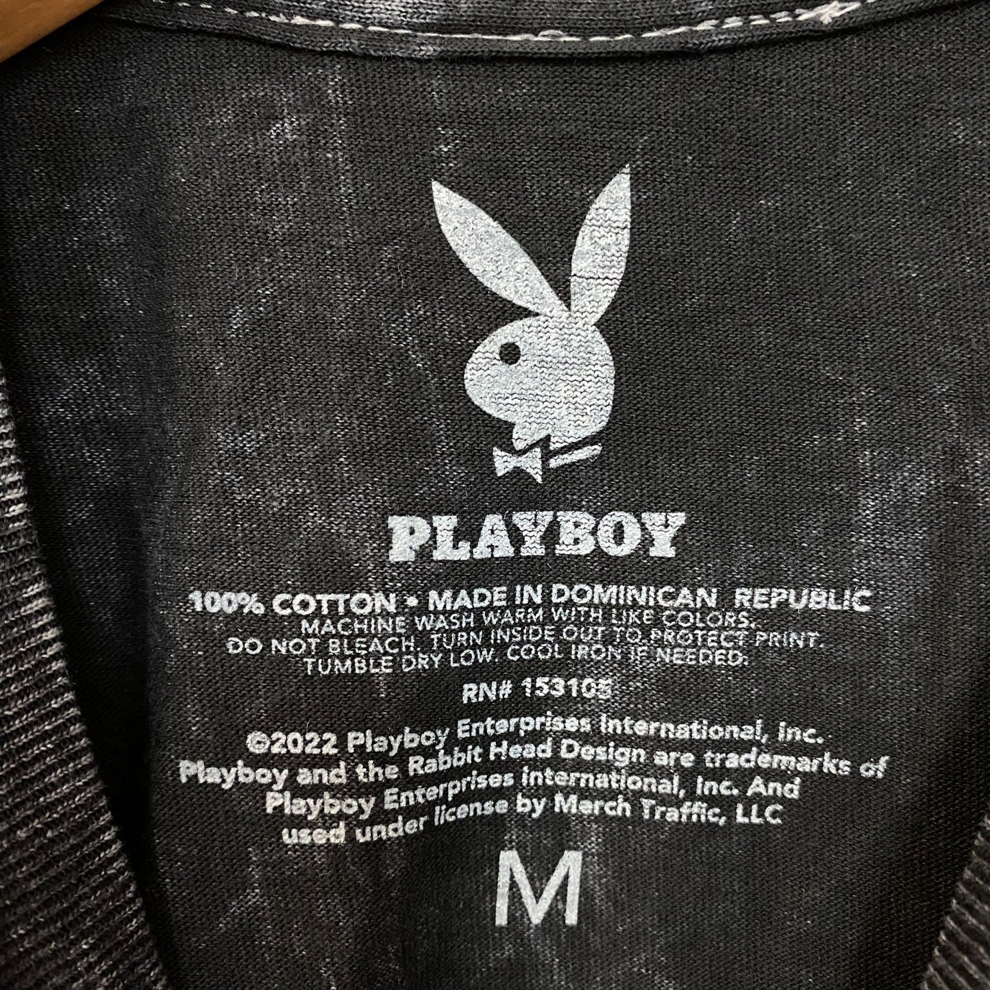 Playboy Stacked Logo Acid Wash Graphic T-Shirt Medium