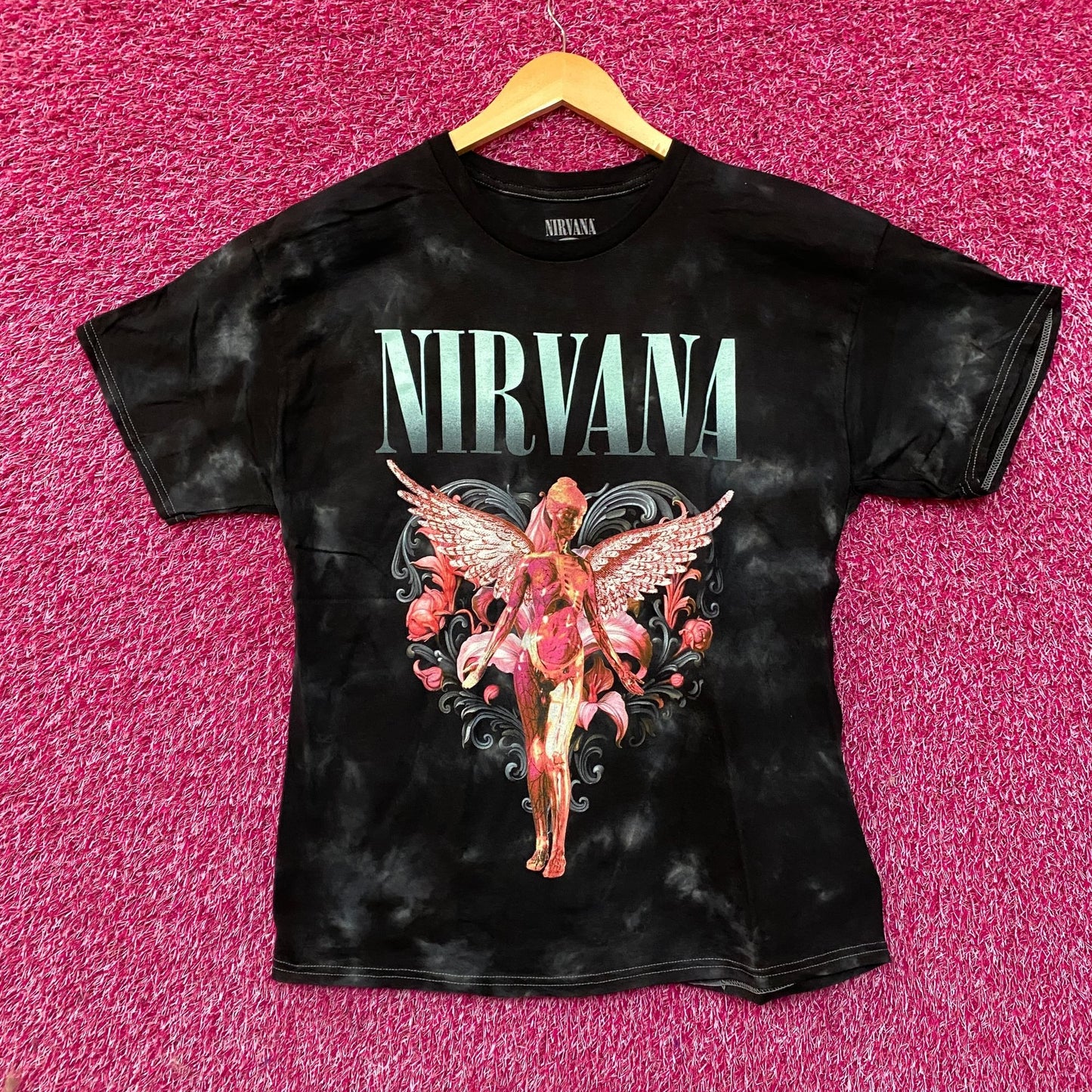 Nirvana In Utero Album Floral Heart Angel Tie Dye Tee Large