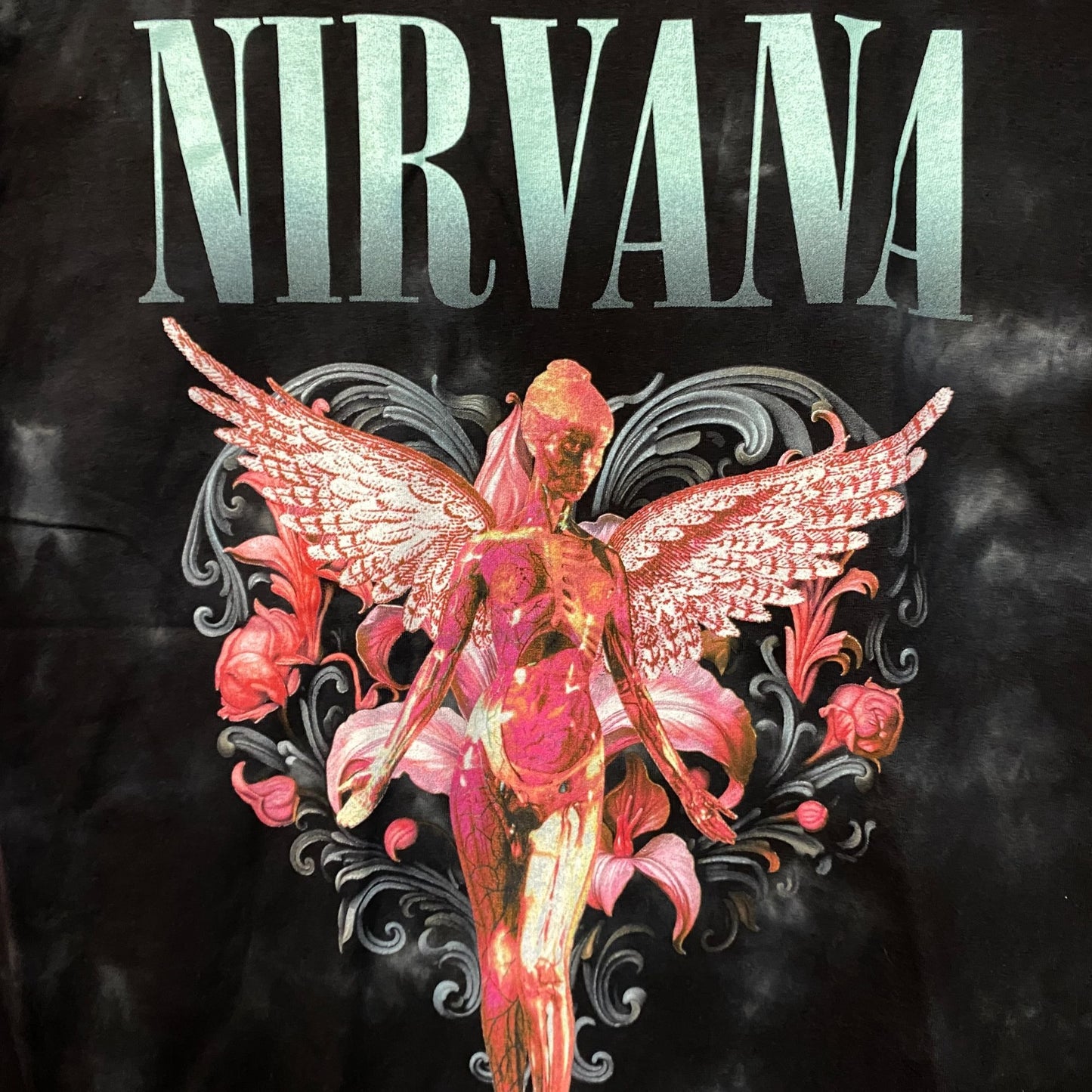 Nirvana In Utero Album Floral Heart Angel Tie Dye Tee Large