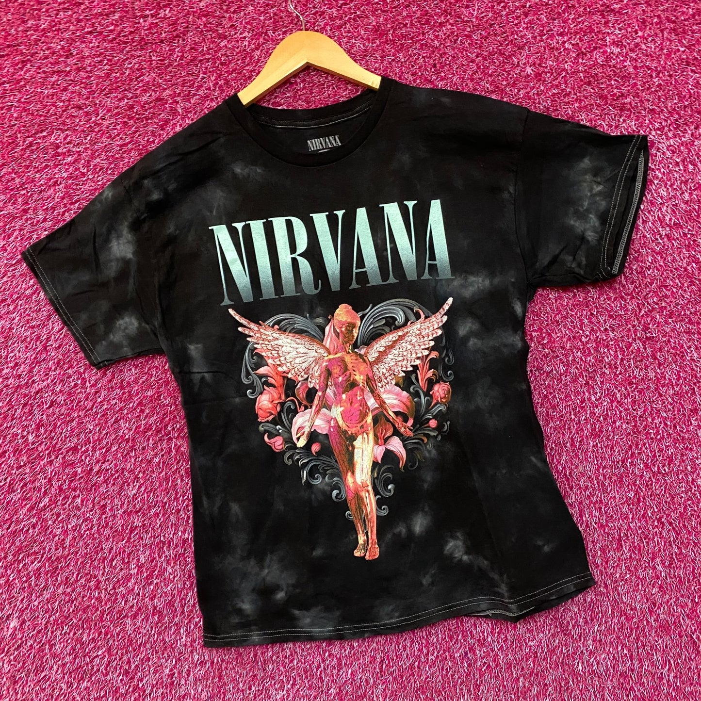 Nirvana In Utero Album Floral Heart Angel Tie Dye Tee Large