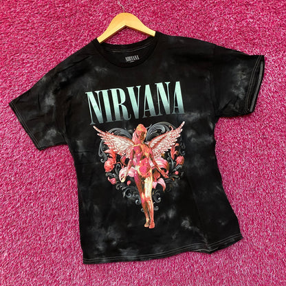 Nirvana In Utero Album Floral Heart Angel Tie Dye Tee Large
