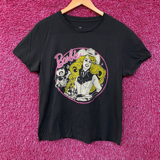 Junk Food Barbie Cowgirl Retro Graphic Women's Green Crop Tee Large