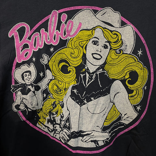 Junk Food Barbie Cowgirl Retro Graphic Women's Green Crop Tee Large