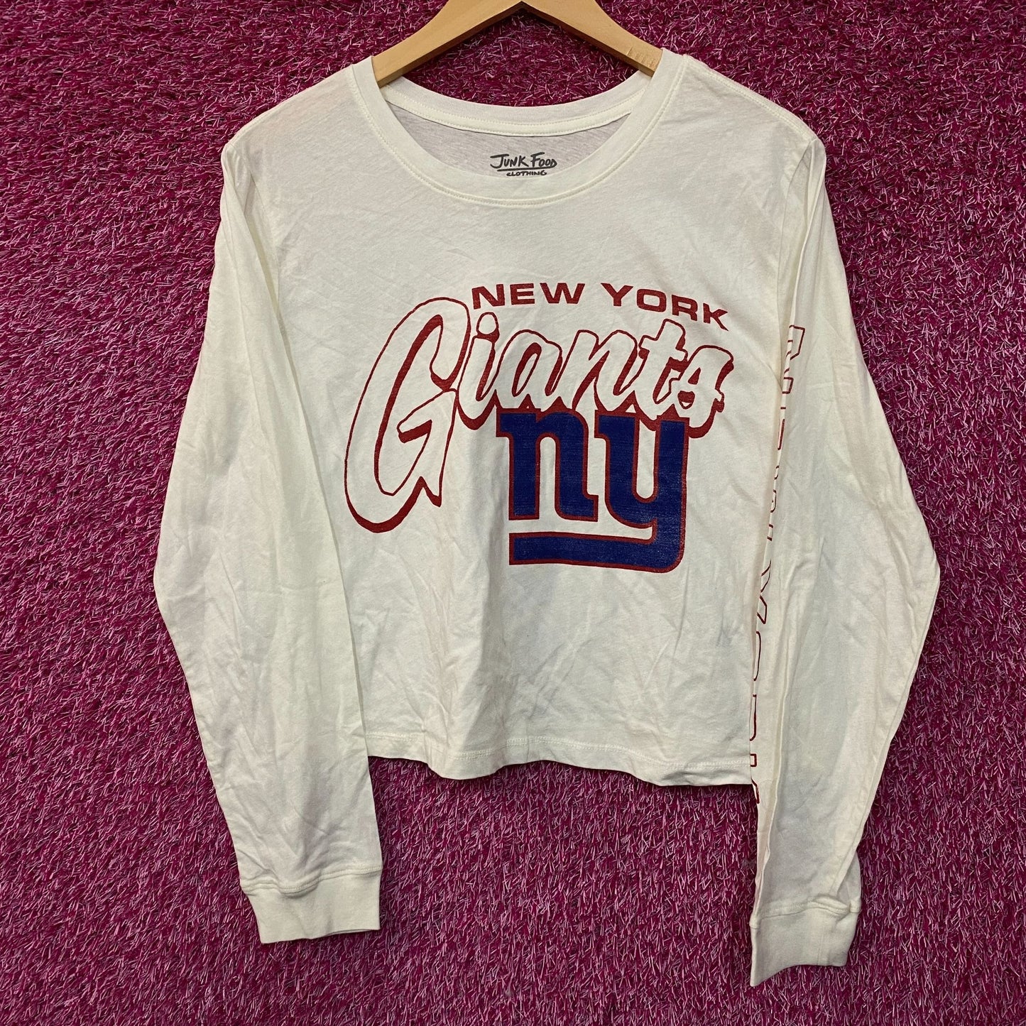 Junk Food Clothing New York Giants Touchdown Long Sleeve Crop Tee Small
