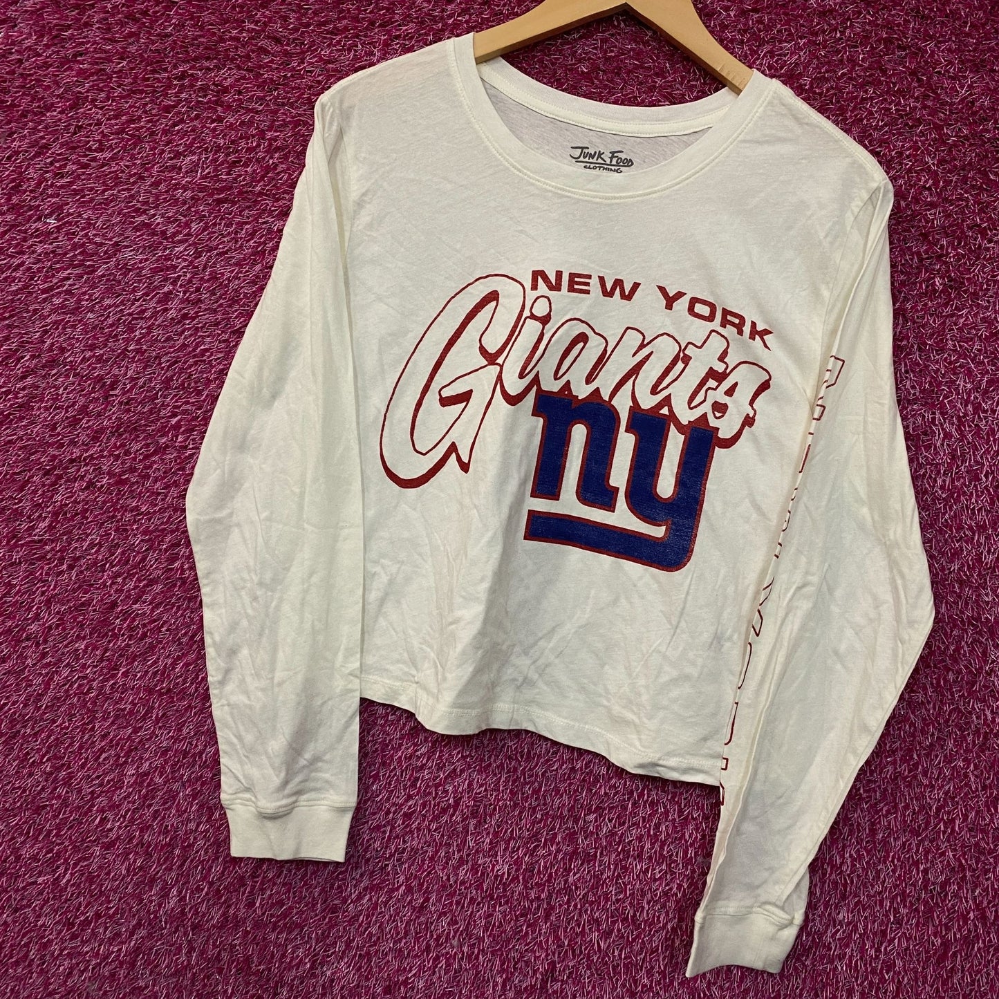 Junk Food Clothing New York Giants Touchdown Long Sleeve Crop Tee Small