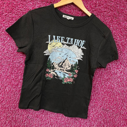 Rebellious One Lake Tahoe Ribbed Graphic Crop Top Medium