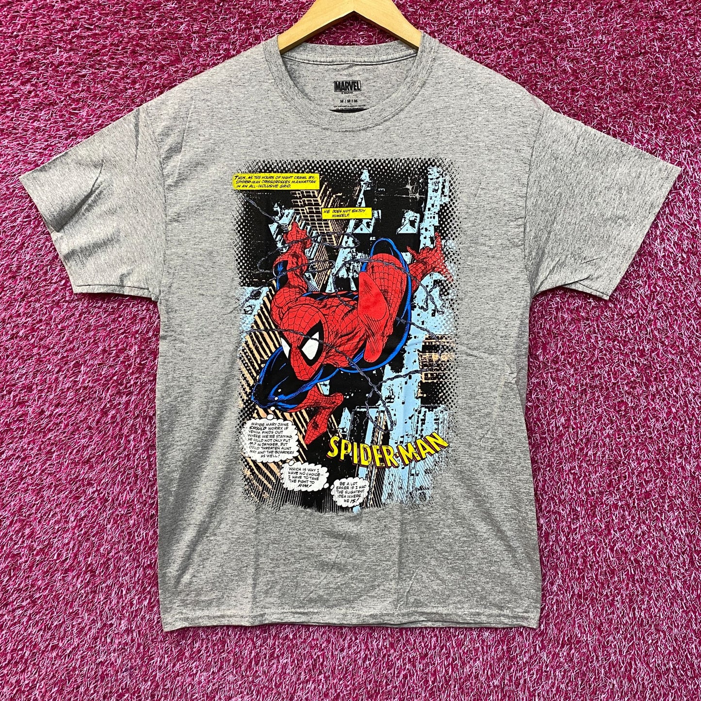 Marvel Spider-Man Comic Book Style Graphic Design T-Shirt Medium