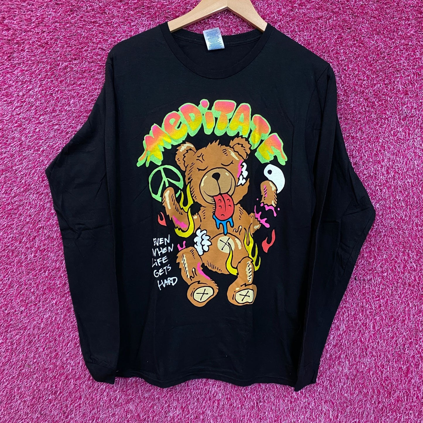 Fashion Nova Meditate Bear Long Sleeve Tee Medium