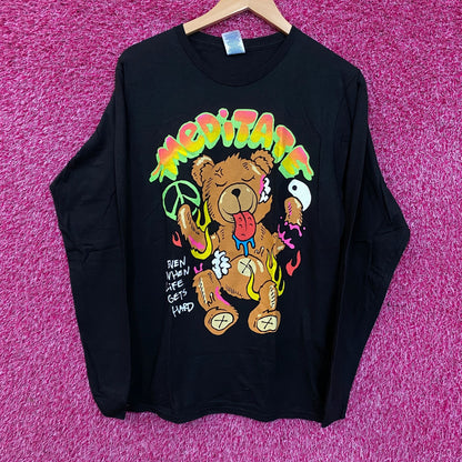 Fashion Nova Meditate Bear Long Sleeve Tee Medium