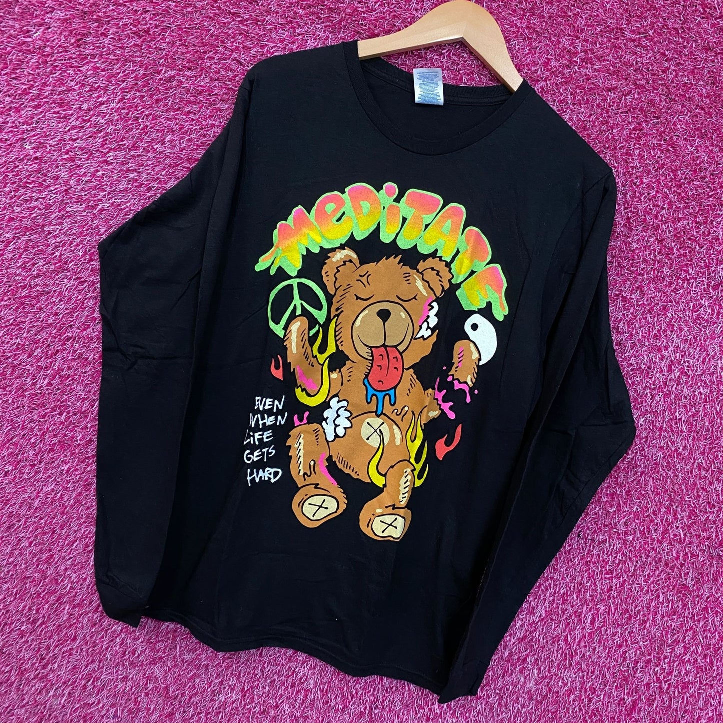 Fashion Nova Meditate Bear Long Sleeve Tee Medium