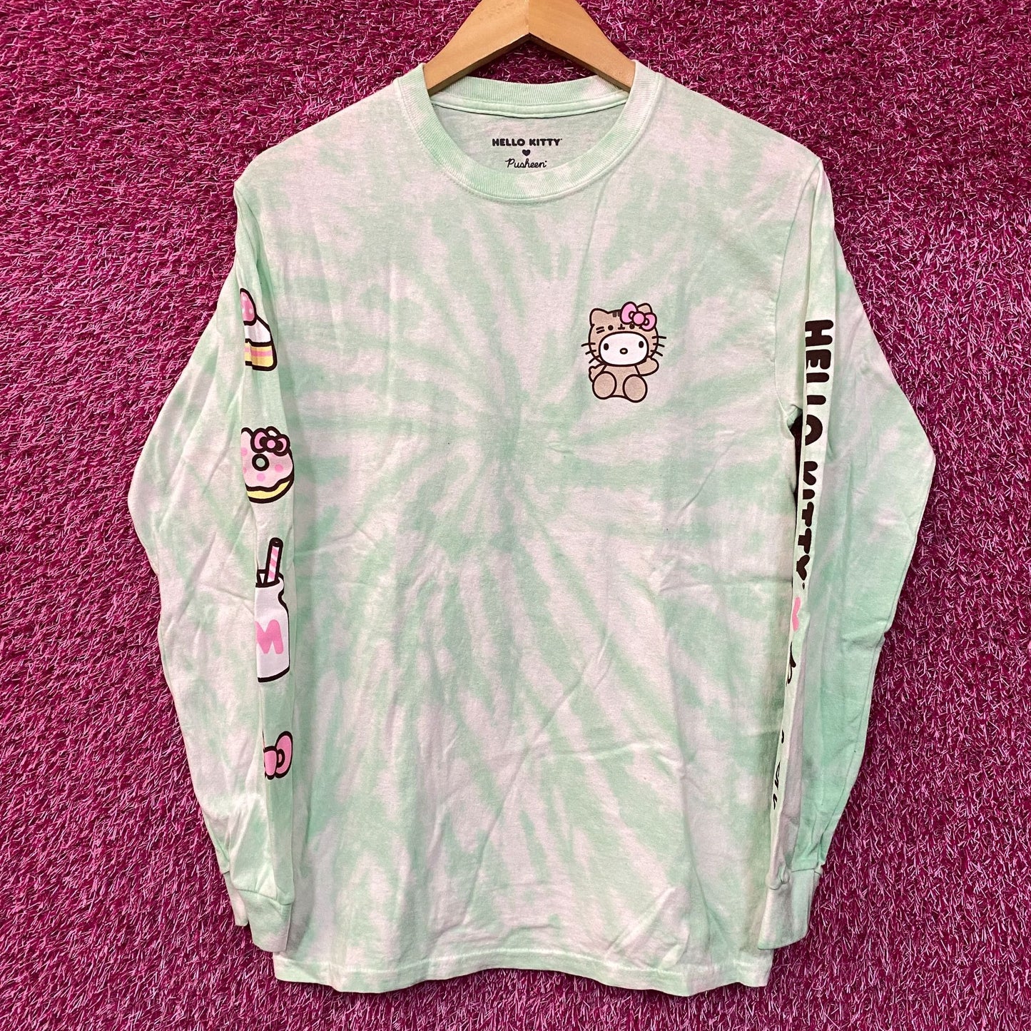 Hello Kitty Pusheen Long Sleeve Green Tie Dye Shirt Small