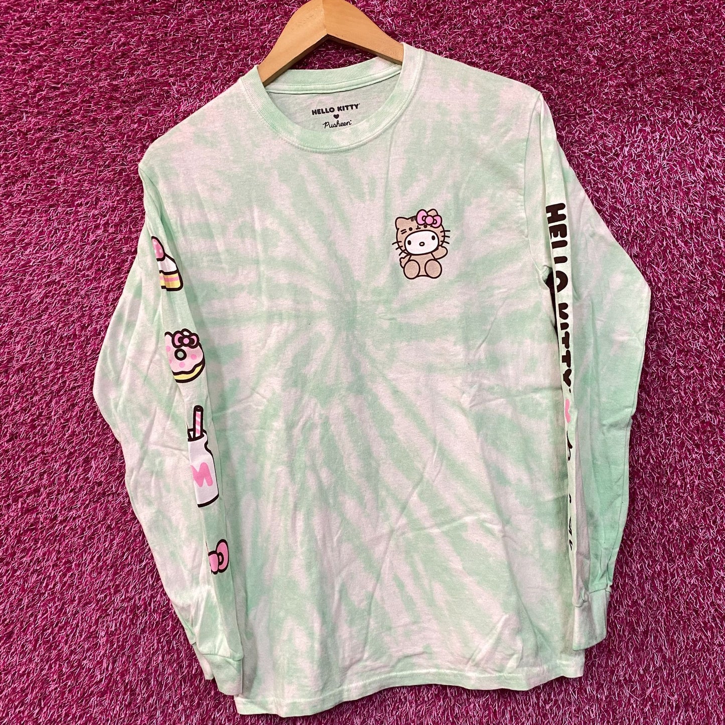 Hello Kitty Pusheen Long Sleeve Green Tie Dye Shirt Small
