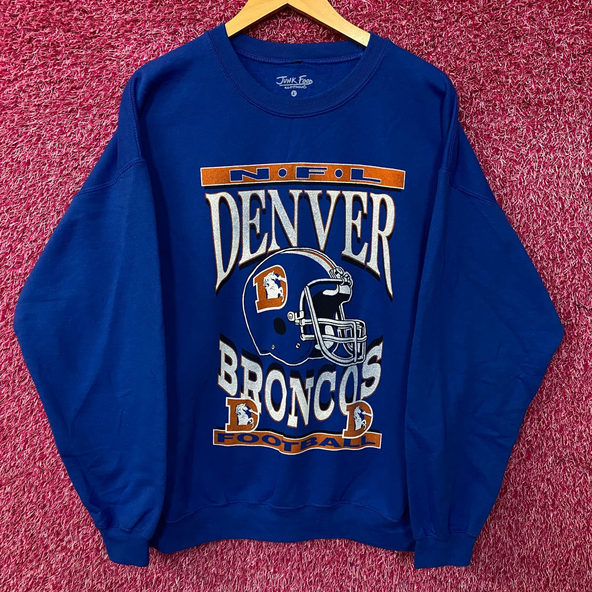Junk Food Clothing Denver Broncos NFL Helmet Logo Flea Market Crew Fleece Large