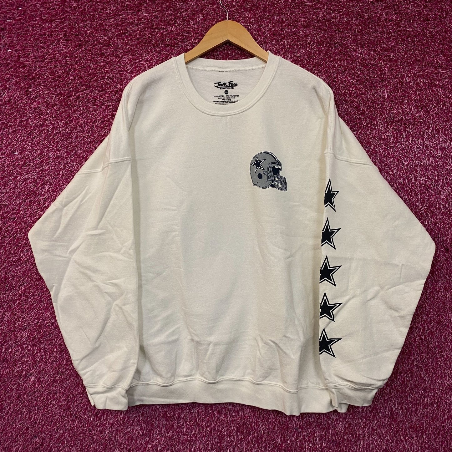 Junk Food Dallas Cowboys Star Sleeve Helmet Logo Crewneck Sweatshirt 2XL