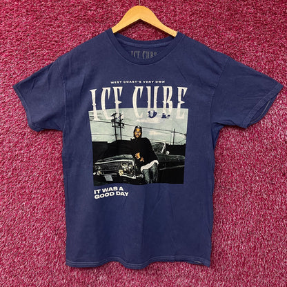 Ice Cube West Coast Good Day Portrait Acid Wash Blue Graphic T-Shirt Large