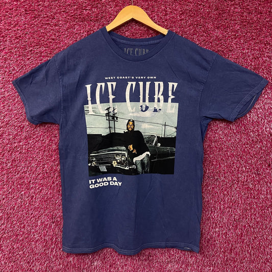 Ice Cube West Coast Good Day Portrait Acid Wash Blue Graphic T-Shirt Large