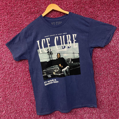 Ice Cube West Coast Good Day Portrait Acid Wash Blue Graphic T-Shirt Large