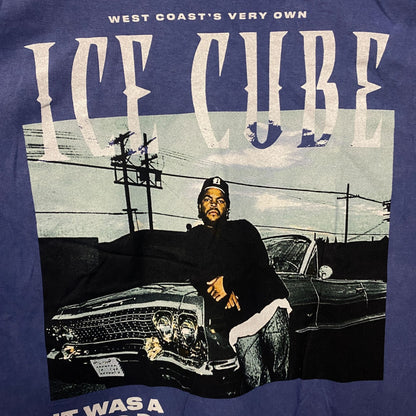 Ice Cube West Coast Good Day Portrait Acid Wash Blue Graphic T-Shirt Large