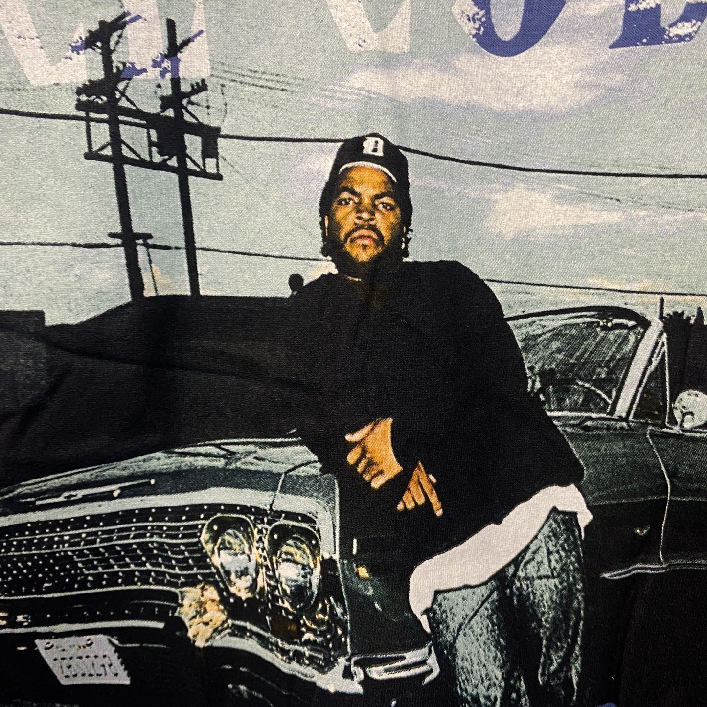 Ice Cube West Coast Good Day Portrait Acid Wash Blue Graphic T-Shirt Large