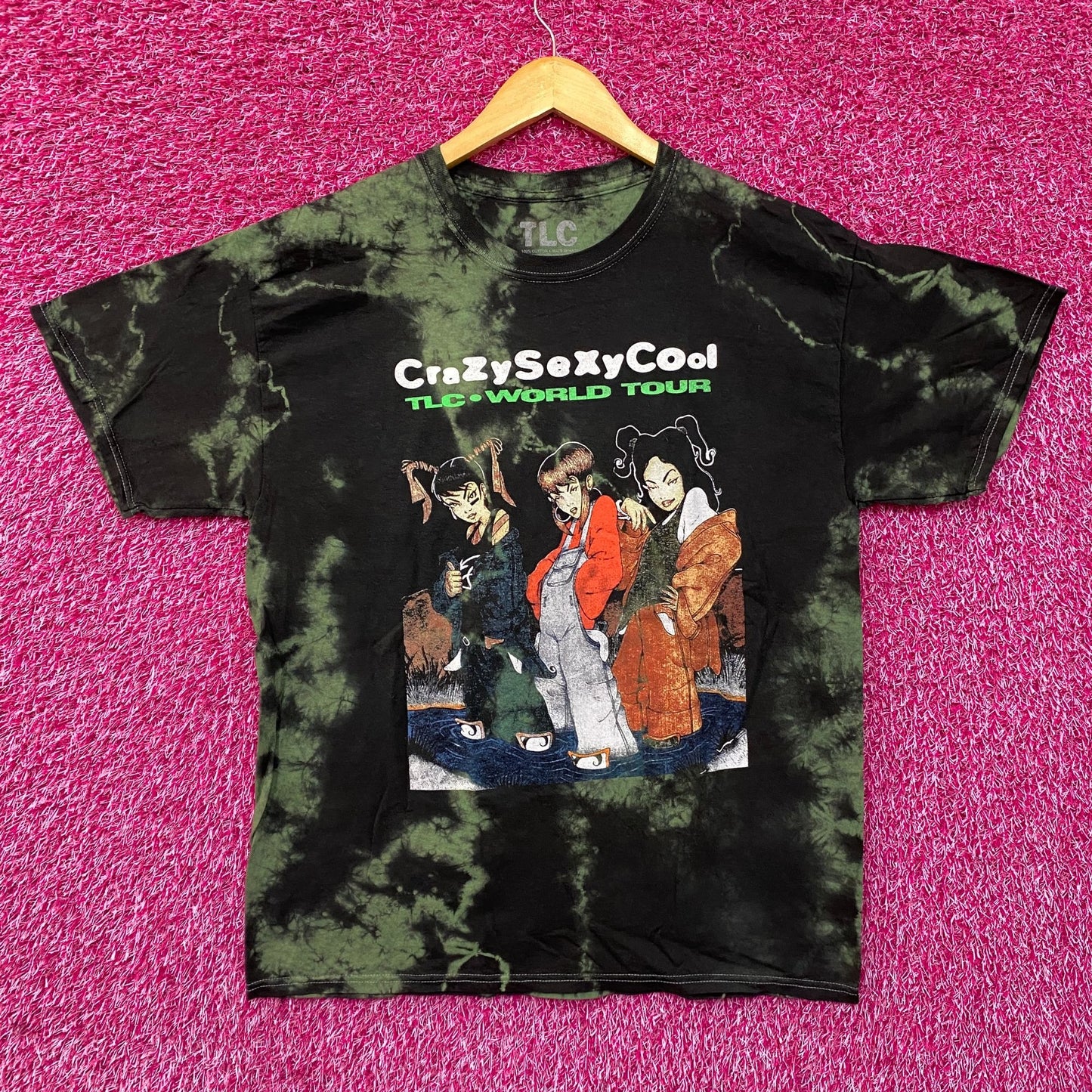 Absolute Cult TLC Crazy Sexy Cool World Tour Green Tie Dye T-Shirt Large