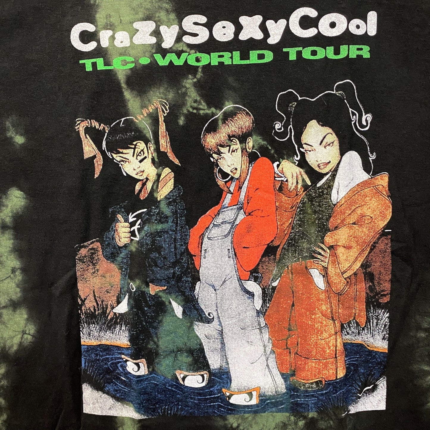 Absolute Cult TLC Crazy Sexy Cool World Tour Green Tie Dye T-Shirt Large