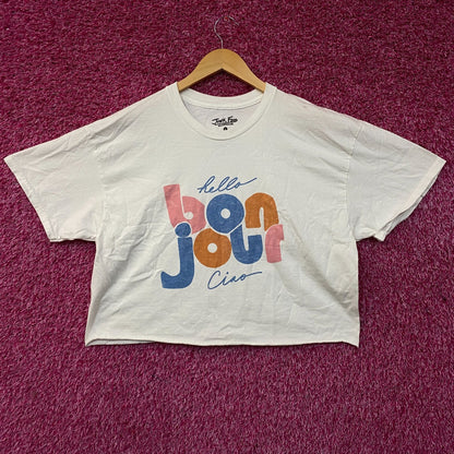 Junk Food Clothing Bonjour Ciao Crop Graphic Tee Large