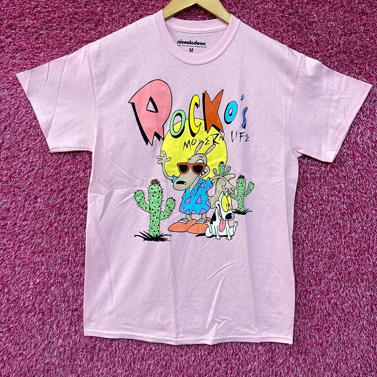 Nickelodeon Rocko's Moder Life Animated Series Cartoon Graphic Pink T-Shirt Medium