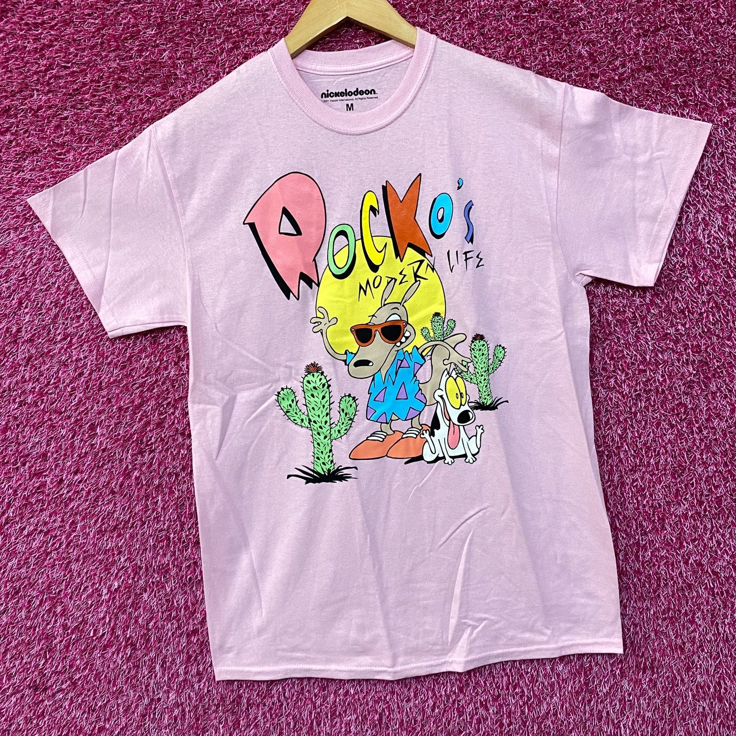 Nickelodeon Rocko's Moder Life Animated Series Cartoon Graphic Pink T-Shirt Medium