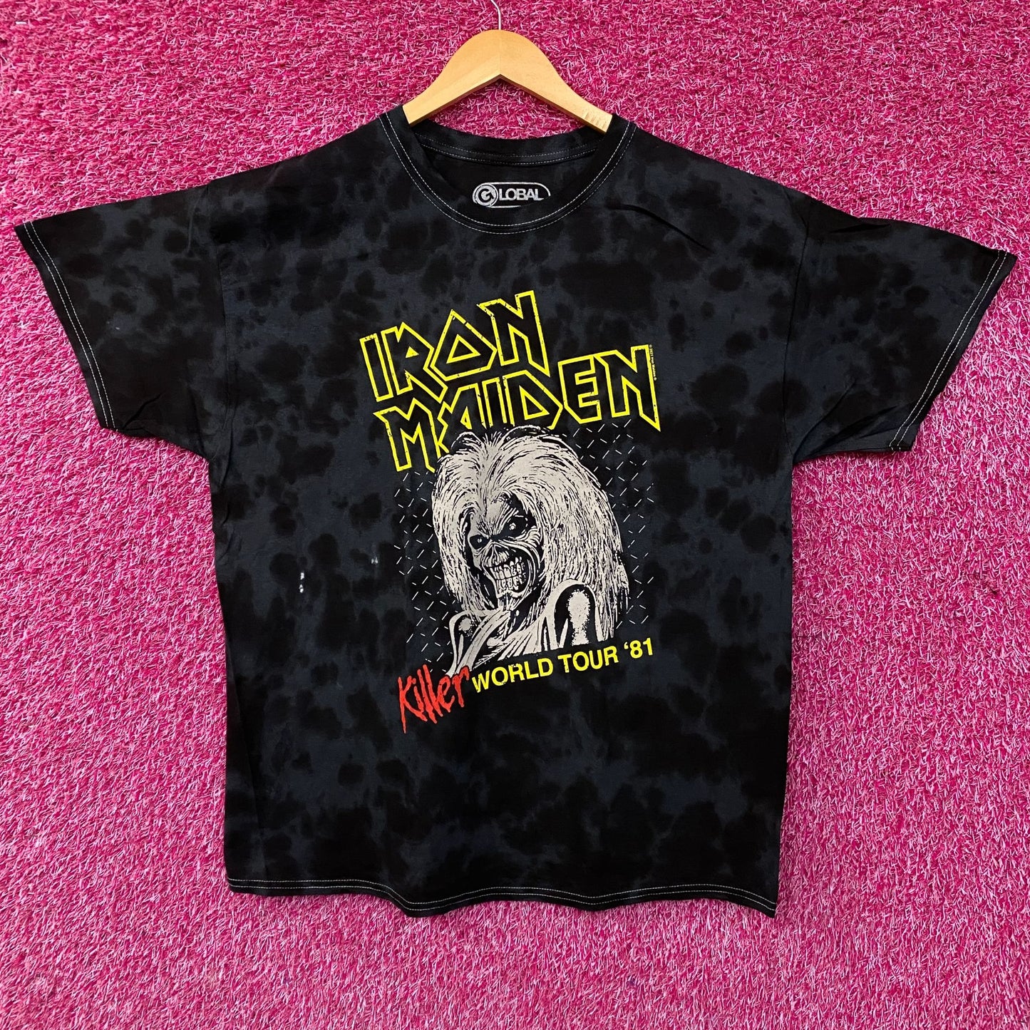 Iron Maiden Killer World Tour '81 Black Tie-Dye T-Shirt Medium