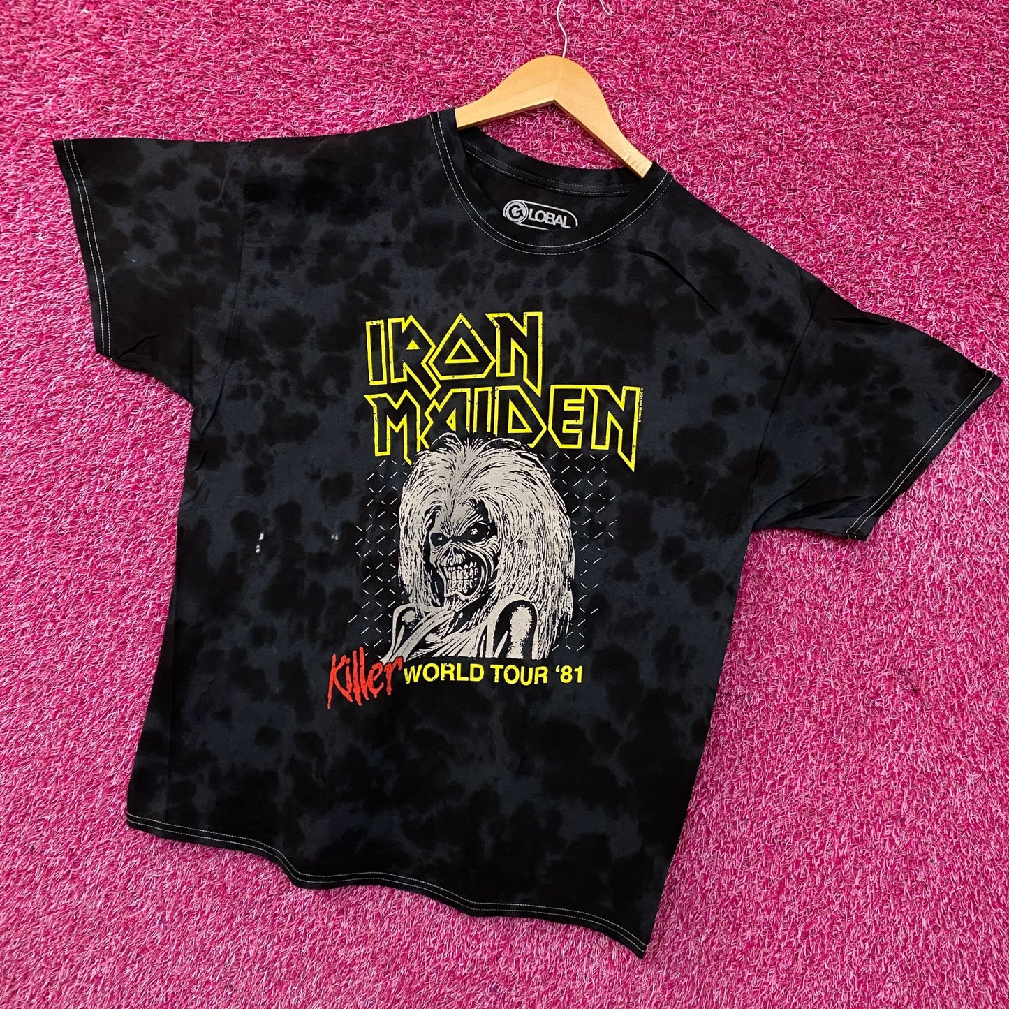 Iron Maiden Killer World Tour '81 Black Tie-Dye T-Shirt Medium