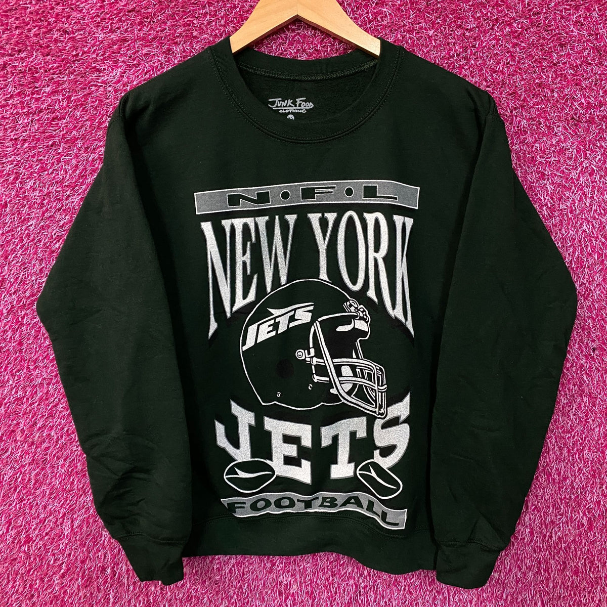 Junk Food Clothing NFL New York Jets Helmet Flea Market Crew Sweatshirt XS
