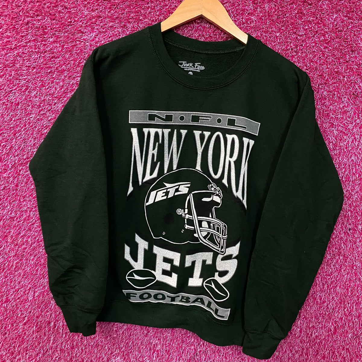 Junk Food Clothing NFL New York Jets Helmet Flea Market Crew Sweatshirt XS