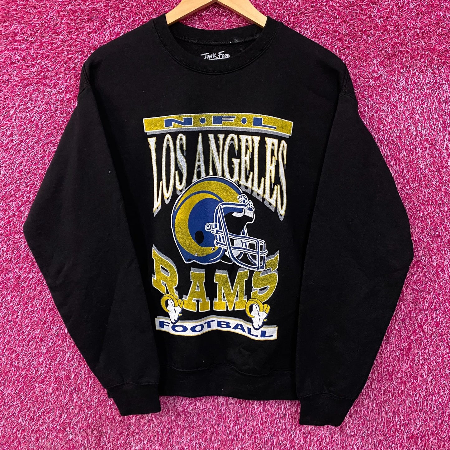 Junk Food Clothing Los Angeles Rams NFL Helmet Logo Crewneck Sweater Small