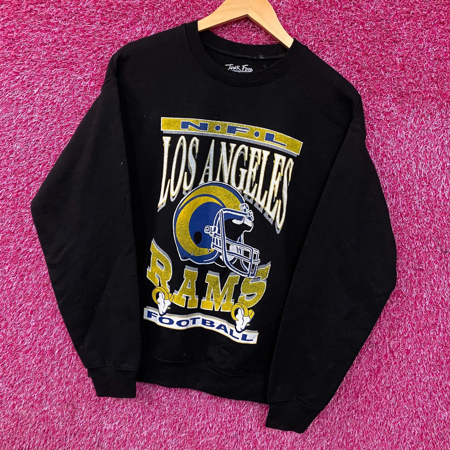Junk Food Clothing Los Angeles Rams NFL Helmet Logo Crewneck Sweater Small