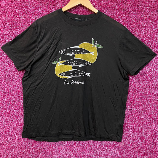 Junk Food Women's Les Sardines Vintage Style Tissue Tee Large