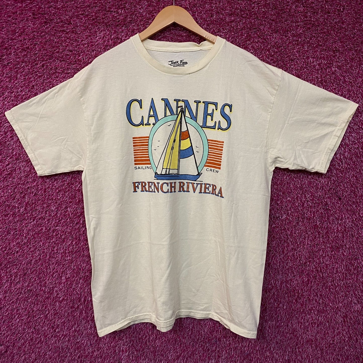 Junk Food Clothing Cannes Sailing Crew French Riviera Retro Style T-Shirt Large