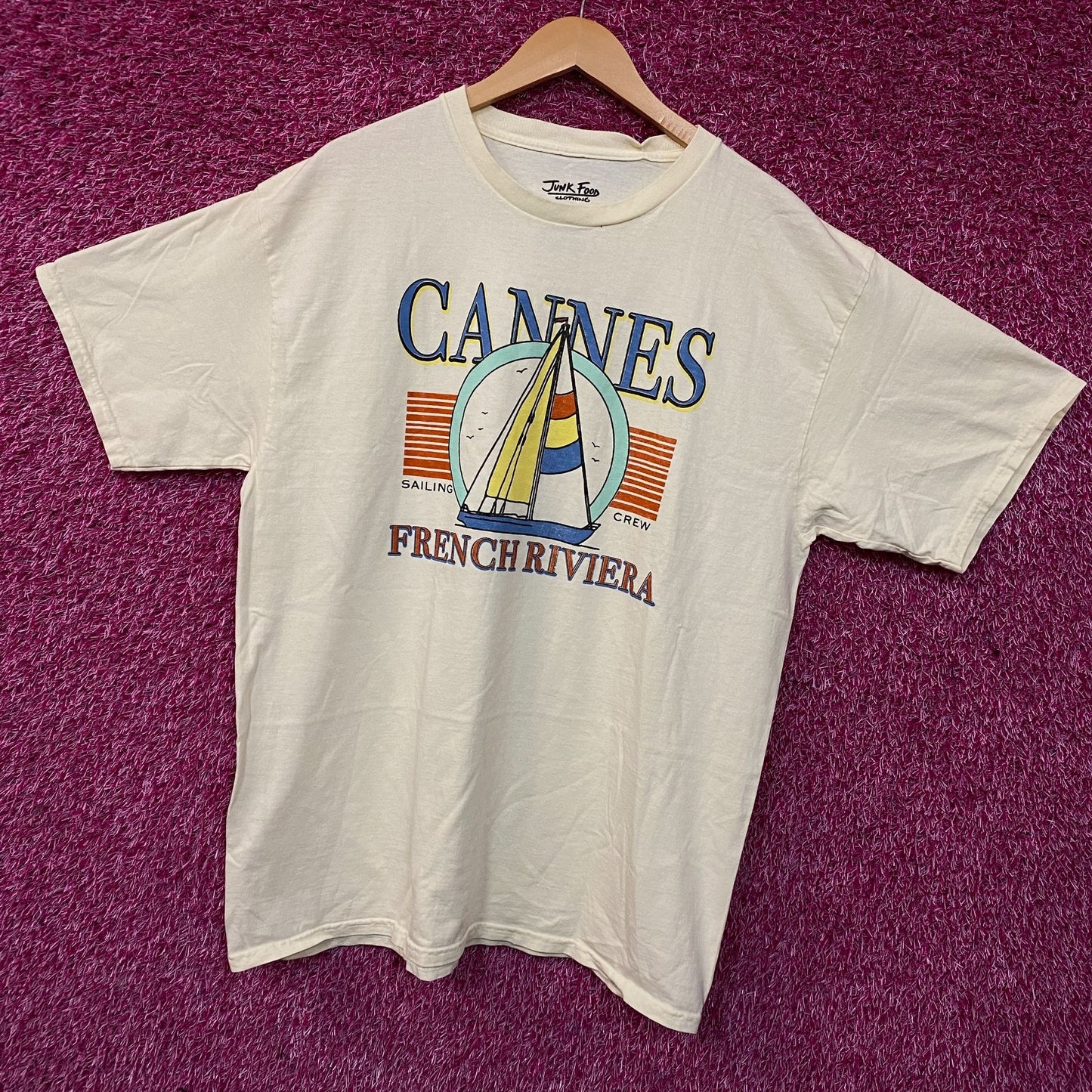 Junk Food Clothing Cannes Sailing Crew French Riviera Retro Style T-Shirt Large