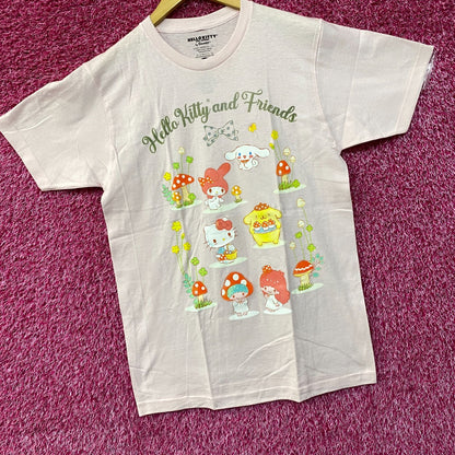 Sanrio Hello Kitty and Friends Mushroom Boyfriend Fit Girls Pink T-Shirt Large
