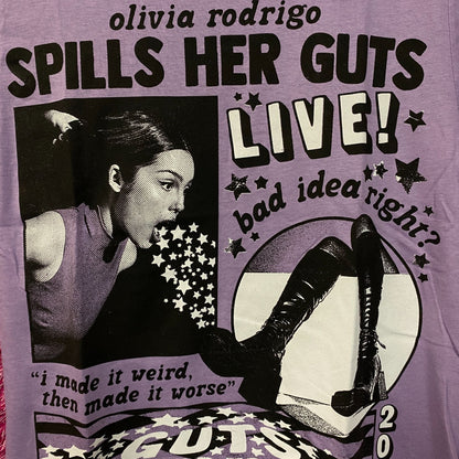 Olivia Rodrigo "Spills Her Guts LIVE!" Graphic T-shirt Small