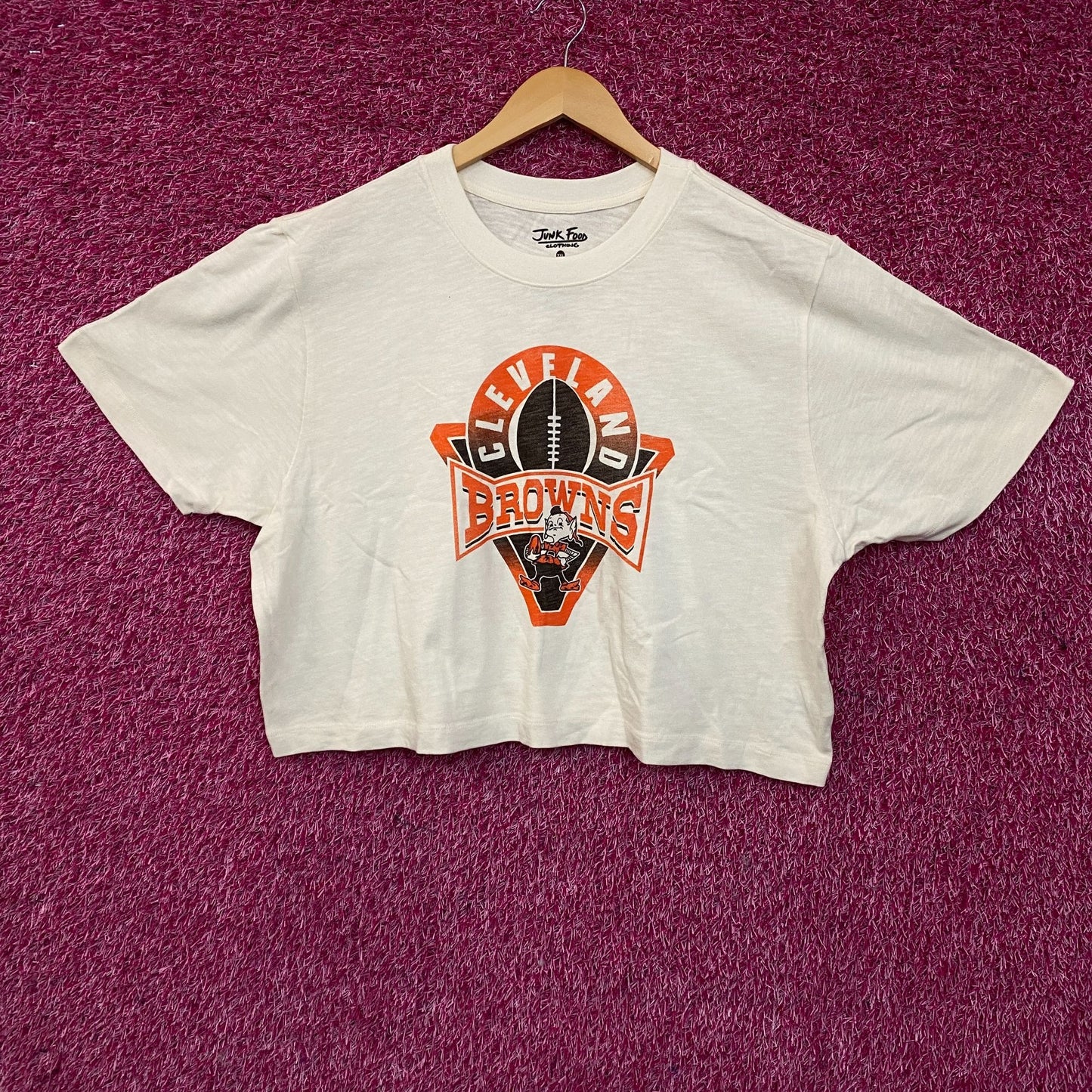 Junk Food Clothing Women's NFL Cleveland Browns Mock Neck Crop Tee 2XL