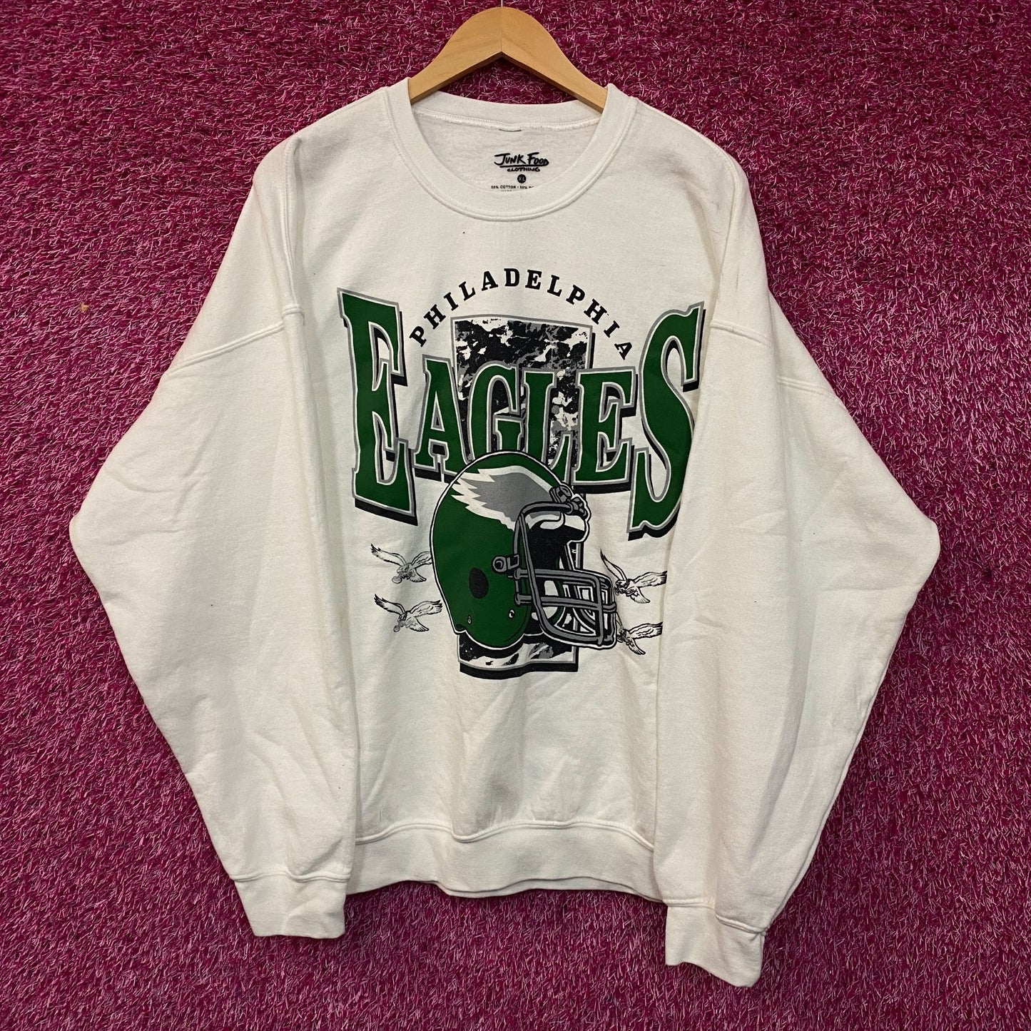 Junk Food Clothing Philadelphia Eagles Throwback Helmet Logo Crewneck Sweatshirt XL