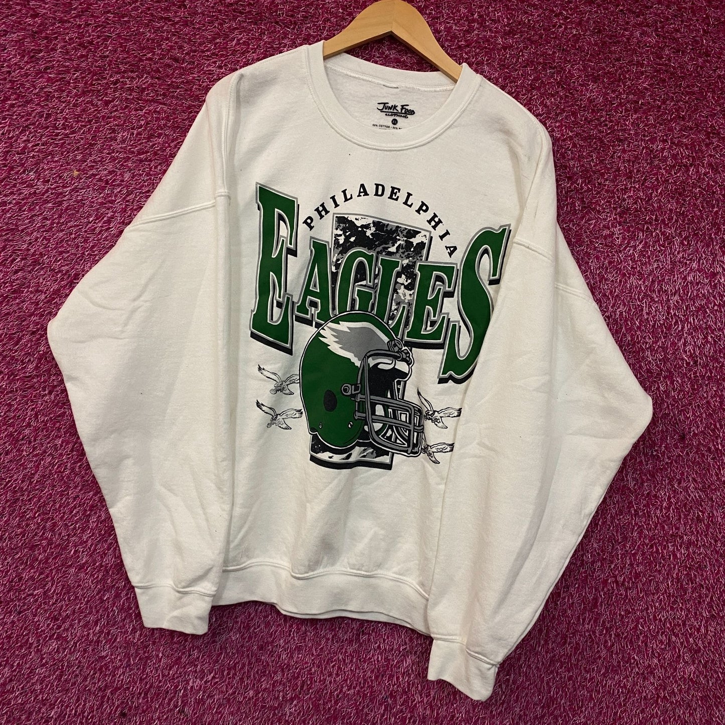 Junk Food Clothing Philadelphia Eagles Throwback Helmet Logo Crewneck Sweatshirt XL