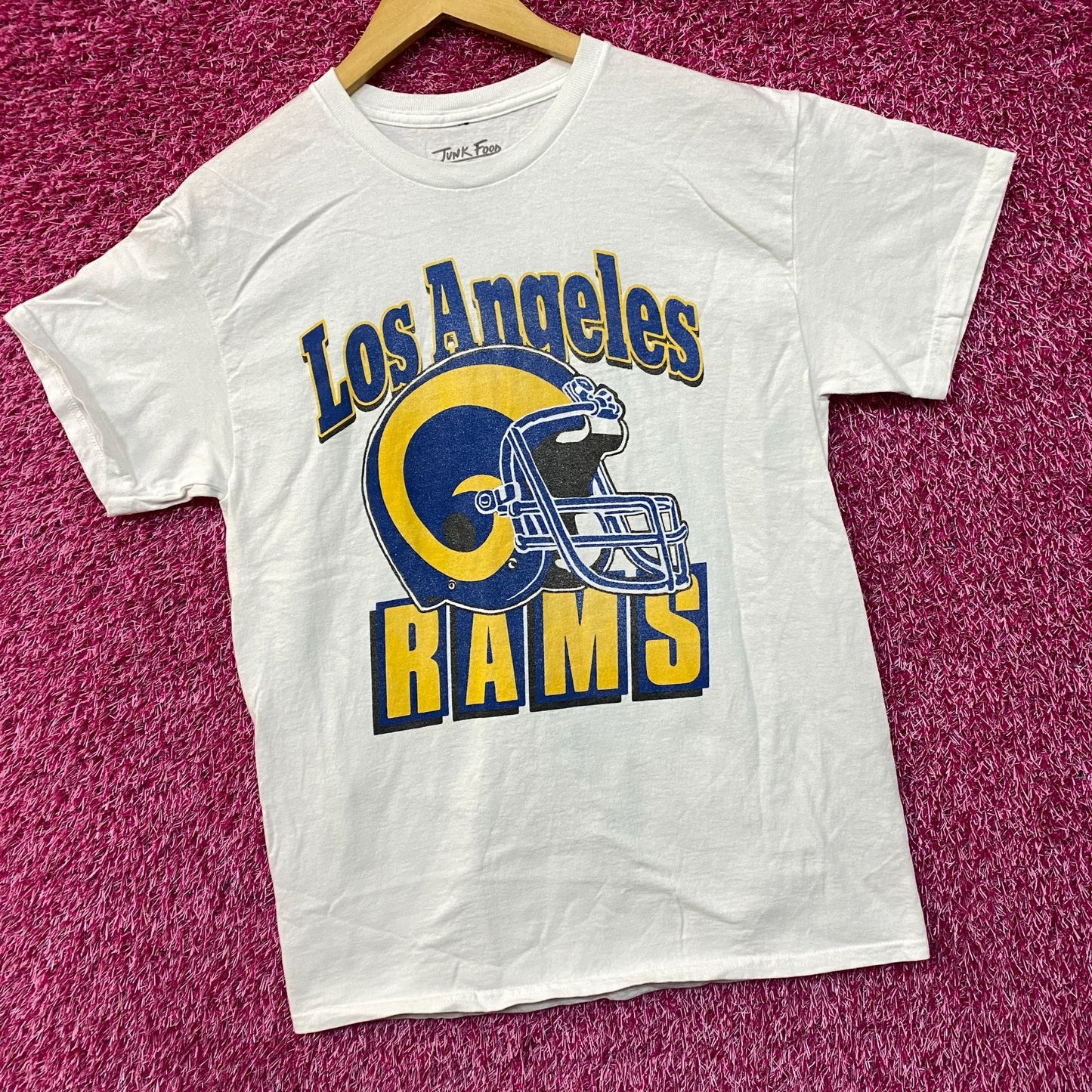 Junk Food Clothing NFL Los Angeles Rams Throwback Helmet Retro Style T-Shirt Small